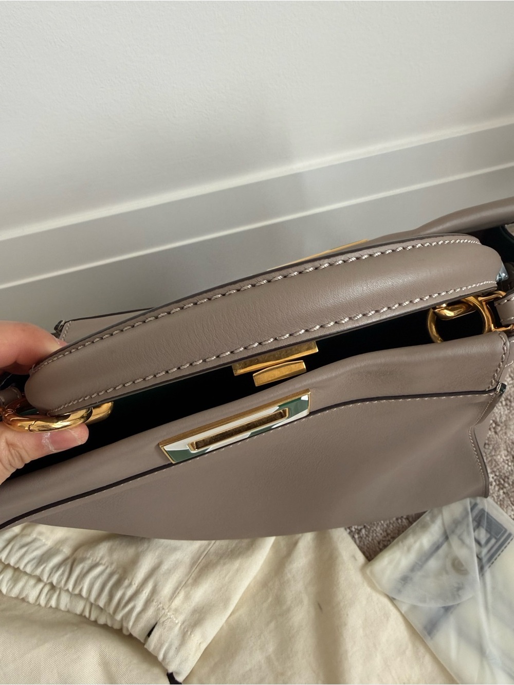 Authentic Fendi Peekaboo Bag - Taupe/Dove Grey with Marble Hardware - Picture 9 of 9